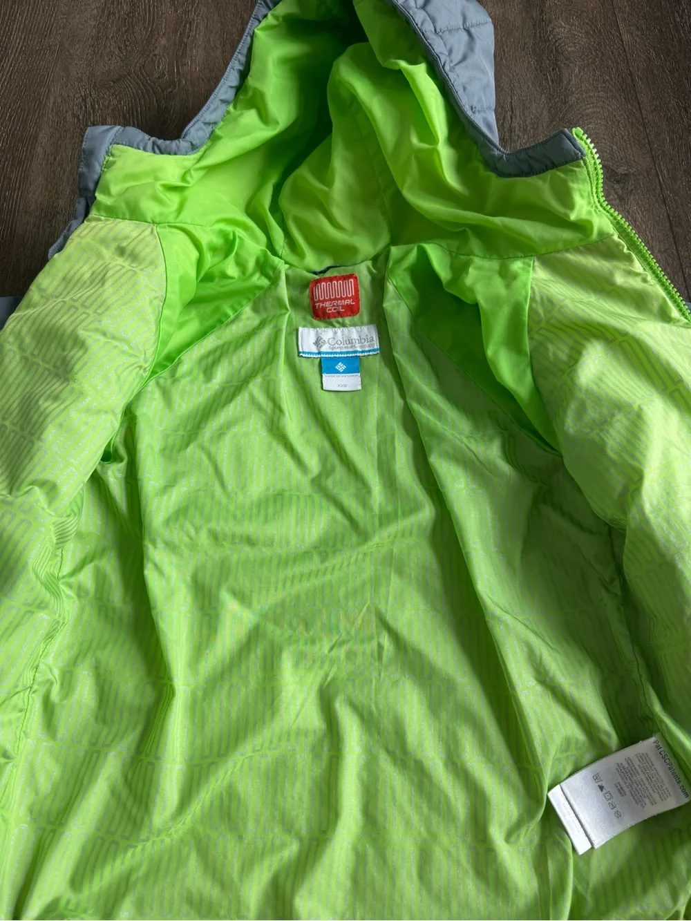 Columbia Kids Hooded Puffer Jacket - Gray & Bright Green Size XXS 4/5